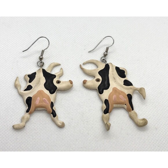 Vintage Abstract Avant Garde Cow Earrings Foam Impressionist Style‎ Pierced Drop - Picture 1 of 7